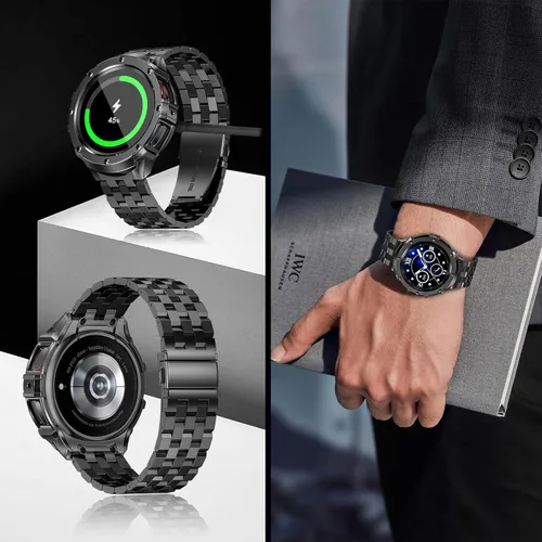 Vista 5 de HASLFM - Caja de metal y correas compatibles con Samsung Galaxy Watch 6/5/4 de 44 mm, correa de reloj resistente de acero inoxidable con cubierta