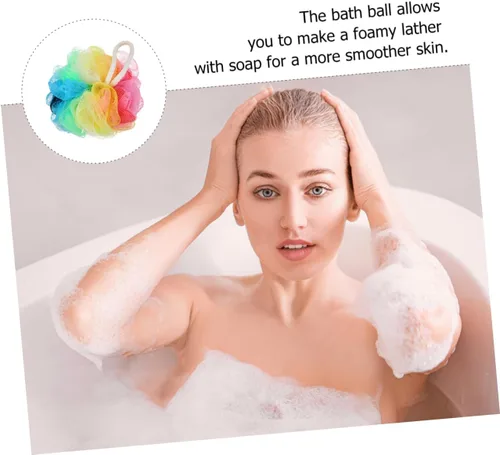 Vista 6 de Pelota de ducha Puff Loofash Bolas de malla Esponja Esponja Exfoliante Baño Esponja para Spa Masaje Piel Color aleatorio 6 piezas