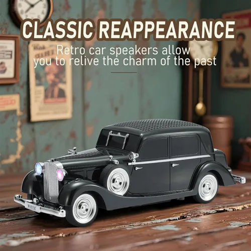 Vista 3 de WS-1934 Retro Classic Car Bluetooth Replica Altavoz – Sonido HD inalámbrico con radio FM, TWS estéreo, luces LED de fiesta, micrófono incorporado