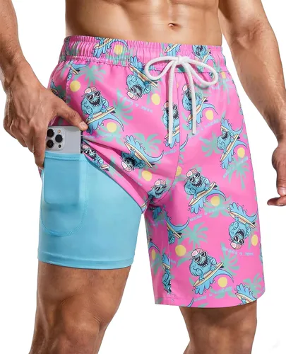 Vista 9 de Bañador para hombre con forro de compresión de 7 pulgadas B-rayas azul-blancas
