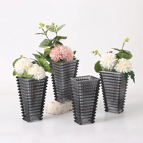 Vista 22 de MCMCNCUIU Juego de 4 jarrones de cristal, jarrones de cristal ámbar, jarrón de cristal para centros de mesa, moderno florero para sala de estar