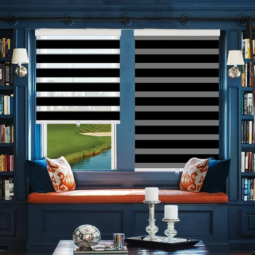 Vista 7 de Persianas de cebra para ventanas, persianas enrollables de cebra sin cordones de tamaño personalizado, persianas enrollables opacas de doble capa