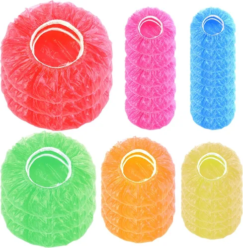 Ruisita 120 fundas de plástico para platos de platos, reutilizables, elásticas, coloridas, para almacenamiento de alimentos, 6 colores translúcidos