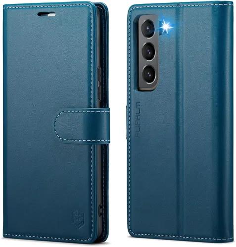 Vista 11 de FLIPALM Funda tipo cartera para Samsung Galaxy S21, con bloqueo RFID, soporte para tarjetas de crédito, de piel sintética, función atril, funda Negro