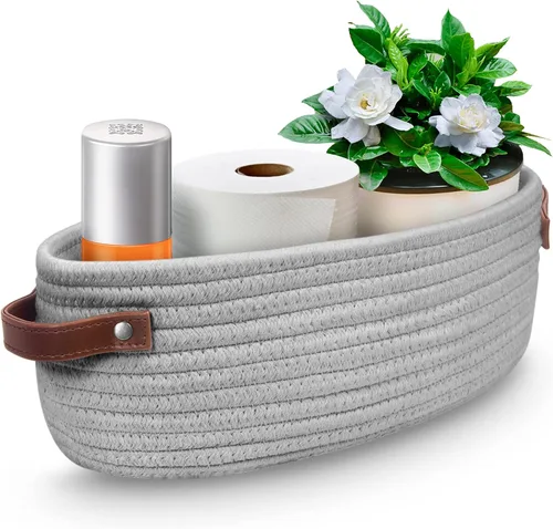Cesta de almacenamiento tejida con asas para tanque de inodoro, cesta organizadora de almacenamiento de baño, papelera, decoración del hogar, cestas