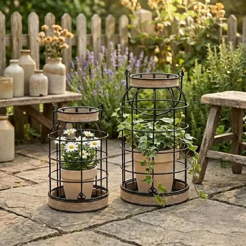 Vista 8 de Farol de vela rústico de granja, 2 faroles decorativos con velas