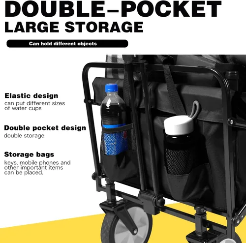Vista 5 de Carrito plegable para compras con ruedas, carrito de compras con ruedas, carrito de playa resistente con red de carga y correas para jardín, patio