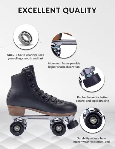 Vista 3 de PAPAISON Patines de ruedas para mujeres y hombres, de lujo de 2 capas de microfibra de cuero de doble fila - Patines clásicos de ruedas para niñas