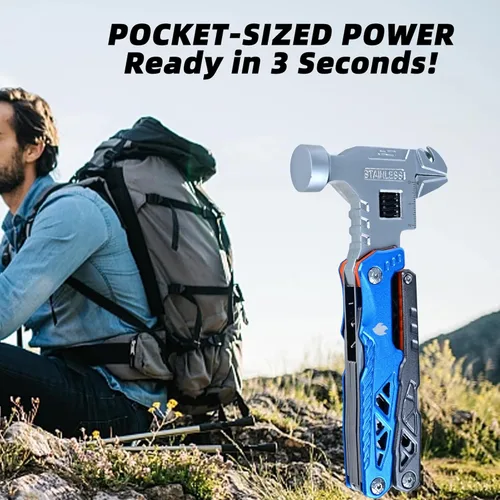 Vista 5 de Kit de herramientas multiusos 18 en 1, equipo de campamento de supervivencia y regalos de pesca para papá, multiherramienta con martillo, alicates