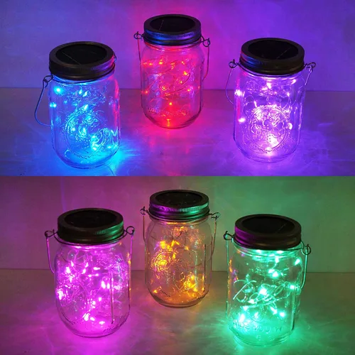Vista 10 de Decorman Luces Solares para Tapas de Frascos Mason, Paquete de 6, 10 LED Luces de Cuerda Impermeables con Hadas Estrella Luciérnaga para Tapas