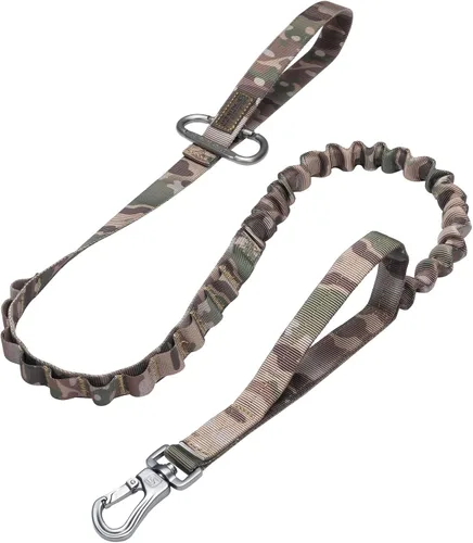 Vista 13 de EXCELLENT ELITE SPANKER Correa táctica elástica para perros con bungee, correa militar ajustable de liberación rápida con 2 asas de control (Negro)