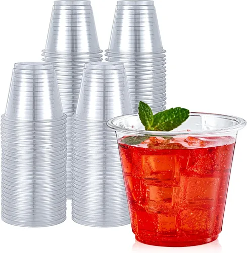 Vista 10 de Turbo Bee Paquete de 50 vasos de plástico transparente de 9 onzas, vasos desechables para bebidas, vasos de plástico perforados para vino, jugo