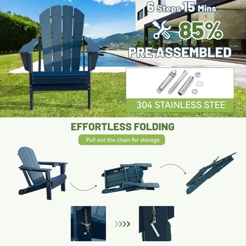 Vista 6 de TextuAruba - Silla plegable Adirondack para todo tipo de clima, sillas de patio para todo tipo de clima con soporte para tazas, sillas para hoguera