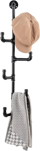 MyGift Perchero industrial de tubo de metal negro montado en la pared para sombreros y percheros con 6 ganchos de brazo ajustables, ganchos para