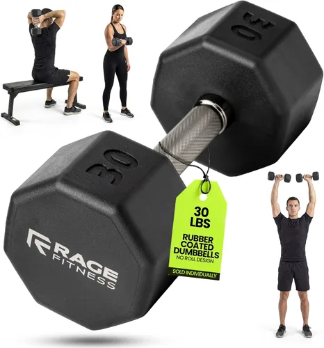Vista 9 de Mancuernas con Revestimiento de Goma - Diseño Antirrodante, Mango de Acero Moleteado de Fácil Agarre, Juego de Mancuernas con Pesas