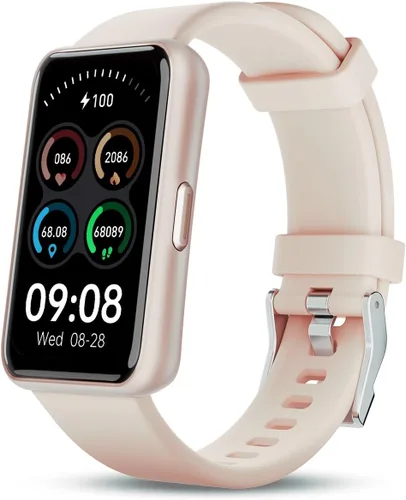 Smart Watch for Women, Slim Fitness Tracker with Heart Rate, Blood Oxygen, Sleep & Step Monitor, IP68 Waterproof Smartwatch, Lightweight Pink/Gold