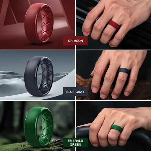 Vista 85 de Egnaro Anillos de boda de silicona para hombre: 1/4/6/7 Multipack de anillos de boda de goma con arco interior Diseño ergonómico transpirable
