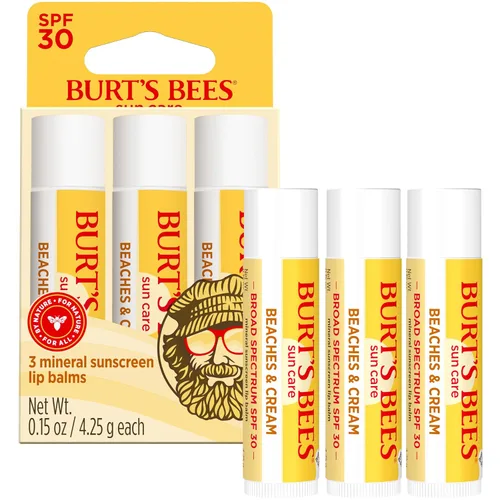 Vista 12 de Burt’s Bees Bálsamo labial SPF 30, Playas y Crema, Cuidado solar resistente al agua, Fórmula de óxido de zinc libre de nano, Tratamiento labial