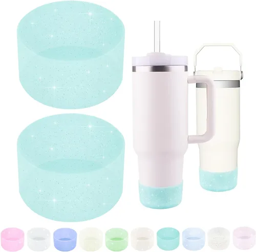 WORBSS Paquete de 2 fundas de silicona con purpurina Aqua para botas Stanley Cup de 40 oz, accesorios para Hydro Flask de 18-24 oz y más, protector