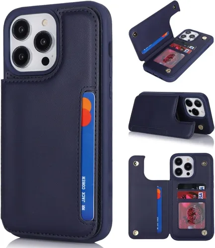 Vista 13 de iCoverCase Funda protectora de piel sintética compatible con iPhone 14 Pro Max con soporte para tarjetas, funda tipo cartera para mujeres y hombres