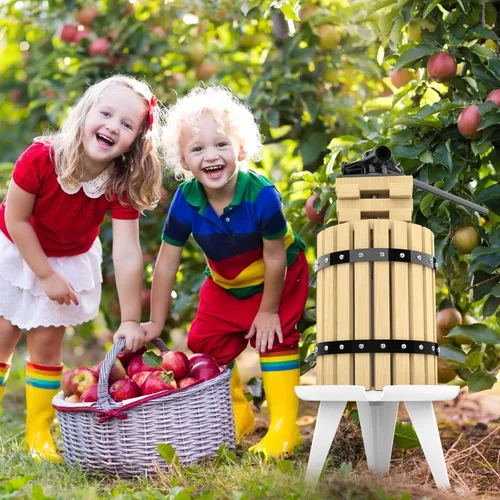 Vista 6 de SQUEEZE master Prensa de frutas, cesta de madera maciza de 1.6 galones/6 litros, prensa de vino, exprimidor tradicional vintage, 6 bloques de prensa