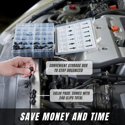 Vista 4 de Sunplustrade Juego de 240 clips de parachoques para automóvil, remaches de plástico, sujetadores, retenedores de empuje, tamaños más populares