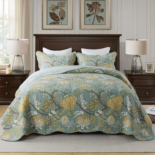 Vista 10 de Travan Juego de Edredón de 3 Piezas Colcha Acolchada Ligera Juego de Cubrecama Reversible con Estampado Floral Juego de Ropa de Cama Acolchada