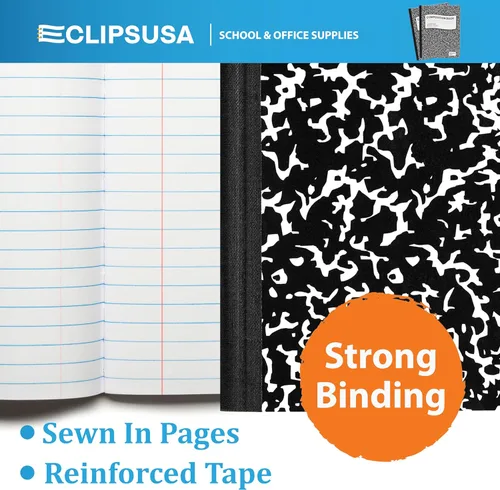 Vista 4 de Cuaderno de composición con rayas universitarias, cuaderno de composición de mármol negro a granel con rayas universitarias, tapa dura, 100 hojas