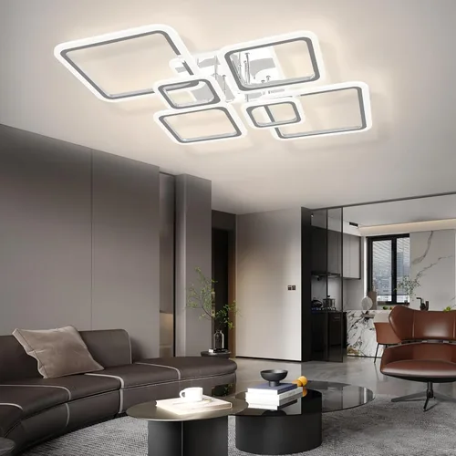 Vista 6 de Modernas luces LED de techo para dormitorio, 40.2 pulgadas, regulables, cuadradas, 6+1 anillos, luces de techo para sala de estar con control remoto