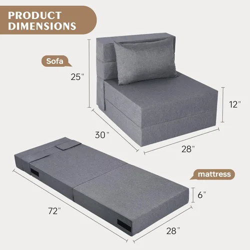Vista 2 de Sofá cama plegable, sofá cama convertible tipo futón con almohada, silla plegable con funda lavable, sofá plegable para habitación de invitados