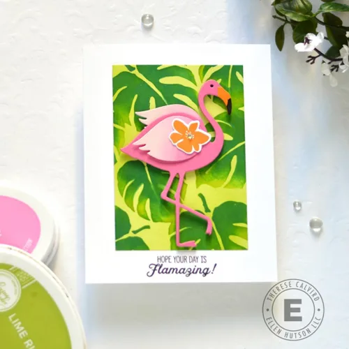 Vista 4 de Flock Star Flamingo de Julie Ebersole, Essentials by Ellen Stamp & Die Combo, diseño de tarjeta interactiva, sentimientos humorísticos