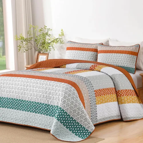 Vista 11 de WONGS BEDDING Juego de edredón Boho tamaño Queen, juegos de colcha a rayas bohemio de 3 piezas, juego de ropa de cama acolchada en verde caqui