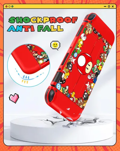 Vista 5 de (2in1 for Nintendo Switch OLED Case +24 Switch Game Holder Cute Cartoon Slim Protective Cases Soft Shell for Kids Boys Teens Girls Girly Design