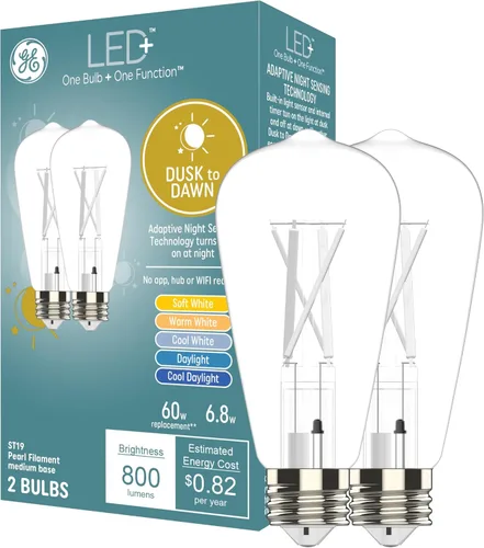 Vista 15 de GE LED+ Bombillas LED del anochecer al amanecer, luces de seguridad automáticas para exteriores, luz blanca suave, base de candelabro E12