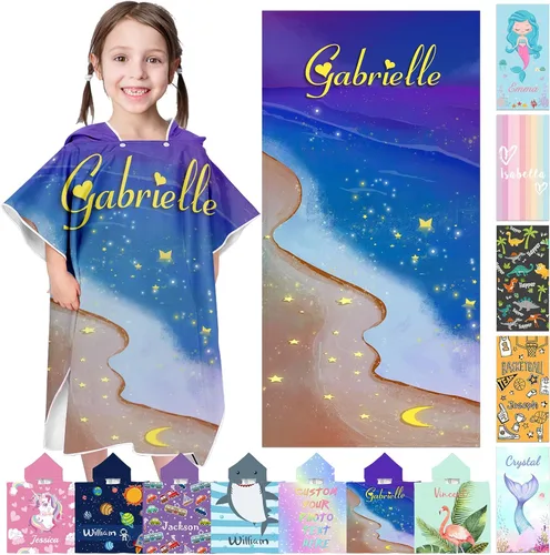 Vista 33 de Toalla de playa personalizada con capucha para niños, toallas de playa personalizadas con capucha, súper absorbente, de secado rápido, personalizada