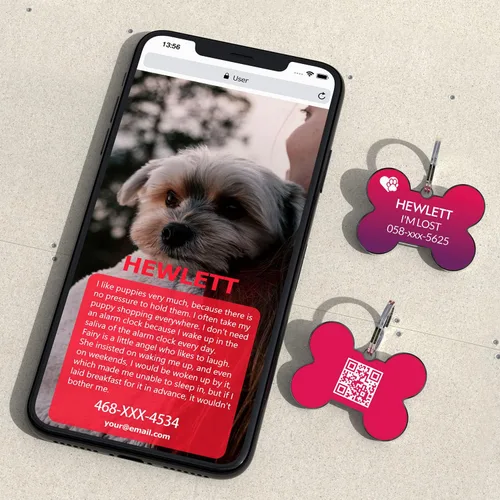 Vista 4 de Etiquetas para perros con código QR personalizadas para mascotas, etiquetas de identificación de perro personalizadas, visualización de perfil