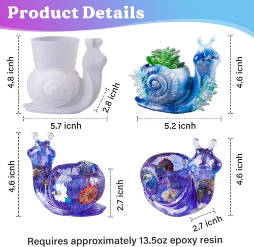 Vista 3 de LET'S RESIN Moldes de silicona de caracol para resina epoxi, moldes de resina para florero grande 3D para cemento concreto, lindo molde de resina