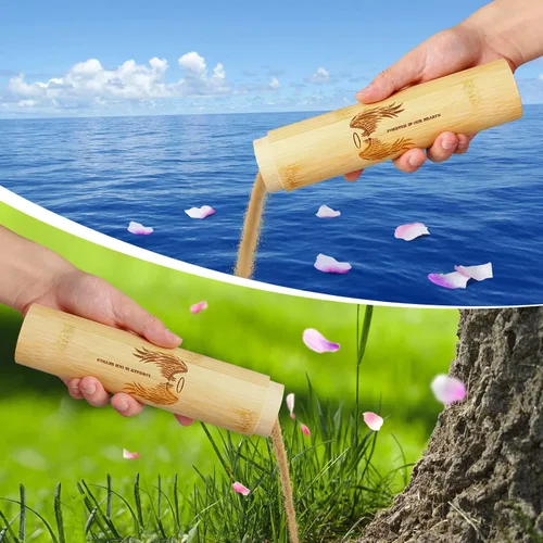 Vista 6 de Urna de dispersión de bambú para cenizas humanas, urna biodegradable ecológica para cenizas humanas, tubo pequeño de dispersión de 9 x 2 pulgadas