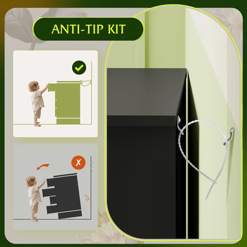 Vista 9 de WLIVE Cómoda LED negra para dormitorio, cómoda alta de madera con 4 cajones y estante abierto, cómoda con toma de corriente para sala de estar