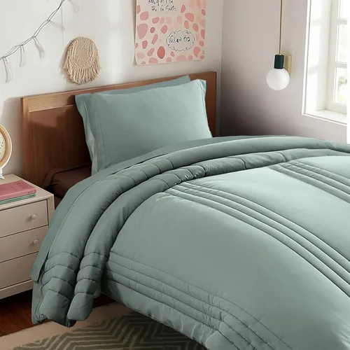 Vista 30 de Monbix Juego de ropa de cama tamaño Twin XL - Juego de 5 piezas extra largo para dormitorio, diseño acolchado, cama en una bolsa Twin XL