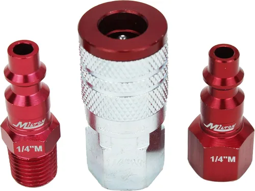 Vista 2 de Milton "ColorFit by Milton Kit de acoplador y enchufe (estilo M, rojo) - 1/4 pulgadas NPT (3 piezas)" (S-303MKIT)