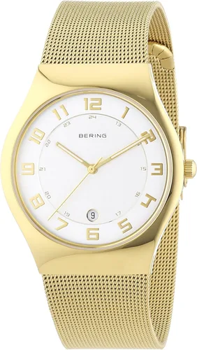 BERING Reloj analógico de cuarzo para mujer con correa de acero inoxidable y cristal de zafiro 11937-334, blanco, dorado (GoldGoldWhite), Classic