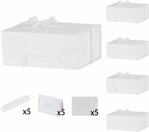 Vista 64 de 5 cajas de regalo rosa con cinta de 9.5 x 7 x 4 pulgadas, caja de regalo resistente con tapa para embalaje de regalo, cajas de almacenamiento