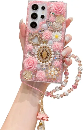 Vista 8 de iFiLOVE Funda para Samsung Galaxy S20 Plus Bling Diamond Case con correa de flores, 3D de lujo con purpurina de cristal con diamantes de imitación