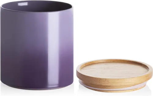Vista 28 de SWEEJAR – Recipiente de cerámica para almacenamiento de alimentos, recipientes apilables con tapa hermética de madera para servir café molido, té