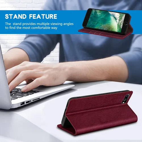 Vista 6 de ZZXX Funda tipo cartera para iPhone 7 Plus con bloqueo RFID, ranura para tarjetas, soporte, funda protectora de cuero magnético fuerte para iPhone 8