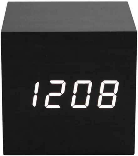 Vista 5 de ThreeH Reloj despertador digital de madera, reloj pequeño con pantalla LED de calendario de temperatura, control de sonido, modo de repetición