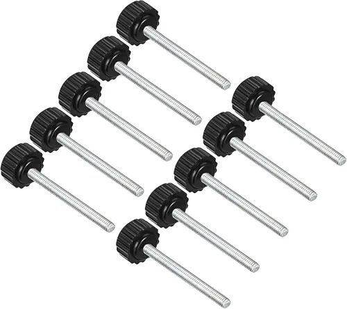 Vista 22 de Perillas de sujeción moleteadas, rosca macho M4 x 0.394 in, cabeza de 0.630 in, pomos de plástico termoestable para tornillo de pulgar negro