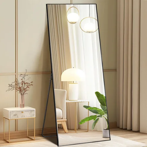 Vista 11 de DUMOS - Espejo de pie arqueado de cuerpo completo con soporte, marco de aluminio, para colgar o apoyar, nanocristal inastillable, para decorar