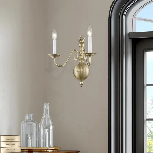 Vista 9 de Livex Lighting 5002-01 Williamsburg - Aplique de pared de latón antiguo con 2 luces